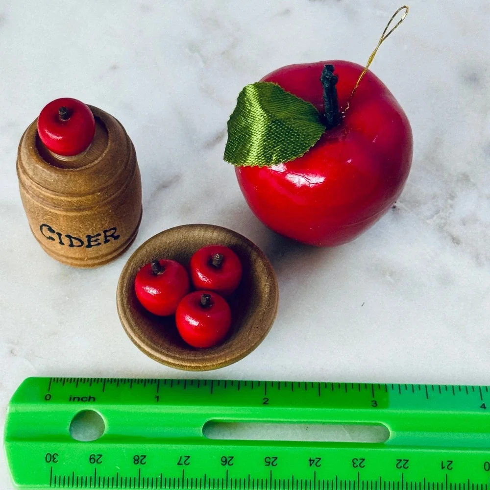 Vintage Miniature Apples Cider Barrel Wood Bowl Holiday Kitchen Miniature Decor‎